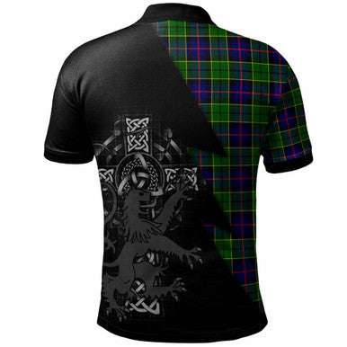 Scottish Forsyth Clan Crest Tartan Polo Shirt - Lion Rampant Celtic Cross Flash Style Back Side Tartan Plaid