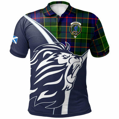 Scottish Forsyth Clan Crest Tartan Polo Shirt - Scottish Flag With Lion Front Side Tartan Plaid