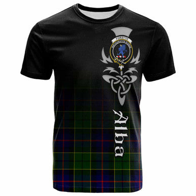 Scottish Forsyth Clan Crest Tartan T-Shirt - Alba Gu Brath Family Crest Celtic Inspired Front Side Tartan Plaid