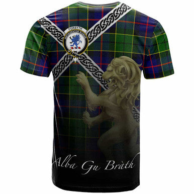 Scottish Forsyth Clan Crest Tartan T-Shirt - Celtic With Scotland Lion Back Side Tartan Plaid