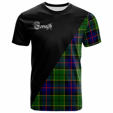 Scottish Forsyth Clan Crest Tartan T-Shirt - Military Logo Front Side Tartan Plaid