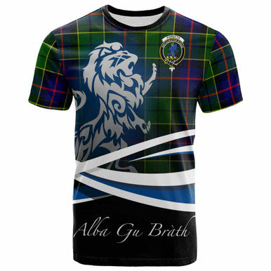 Scottish Forsyth Clan Crest Tartan T-Shirt - Scotland Lion Front Side Tartan Plaid
