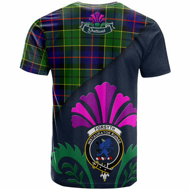 Scottish Forsyth Clan Crest Tartan T-Shirt - Scotland Thistle Style Back Side Tartan Plaid