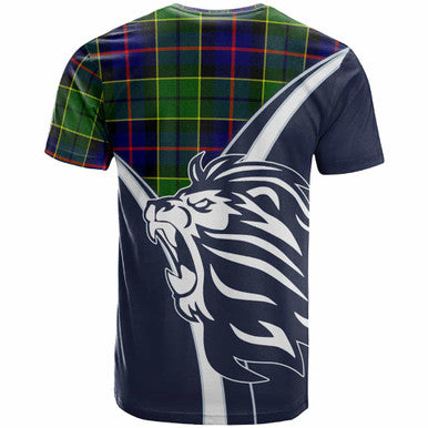 Scottish Forsyth Clan Crest Tartan T-Shirt - Scottish Flag With Lion Back Side Tartan Plaid