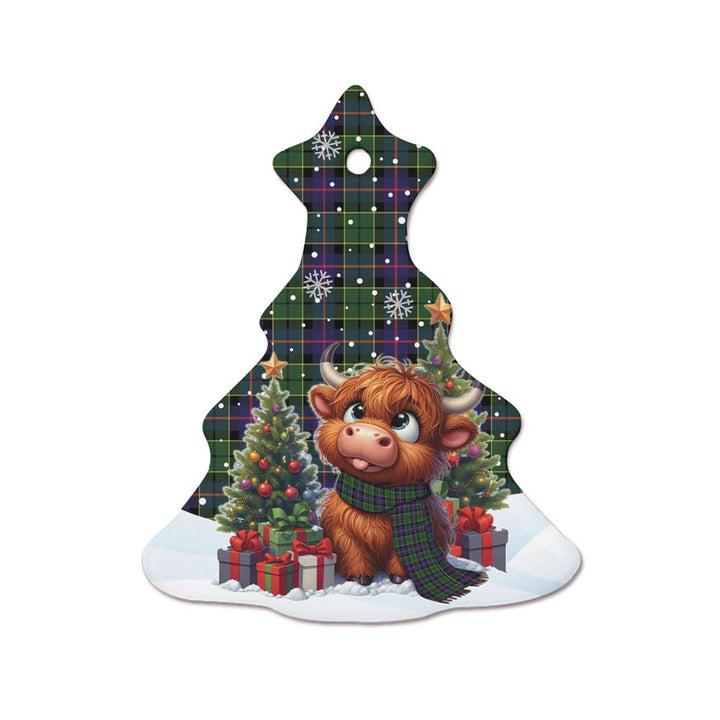 Scottish Forsyth Modern Clan Tartan Ceramic Ornament Cute Highland Cow Christmas Tree Style Tartan Plaid