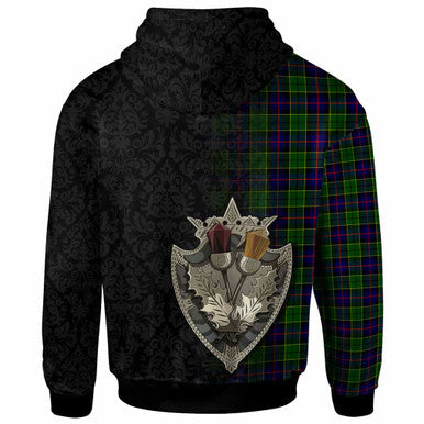 Scottish Forsyth Modern Clan Tartan Hoodie - Half Thistle Flowers Celtic Design Back Side Tartan Plaid