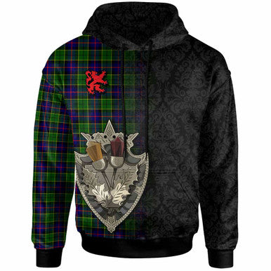 Scottish Forsyth Modern Clan Tartan Hoodie - Half Thistle Flowers Celtic Design Front Side Tartan Plaid