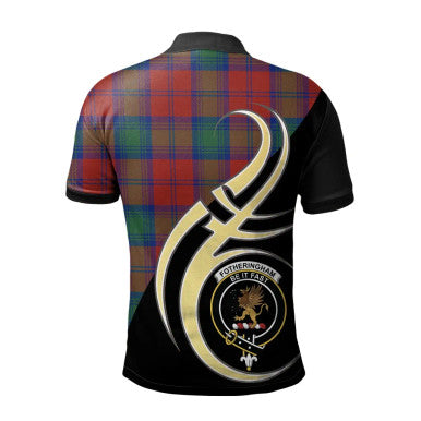 Scottish Fotheringham Modern Clan Crest Tartan Polo Shirt Believe in Me Back Side Tartan Plaid
