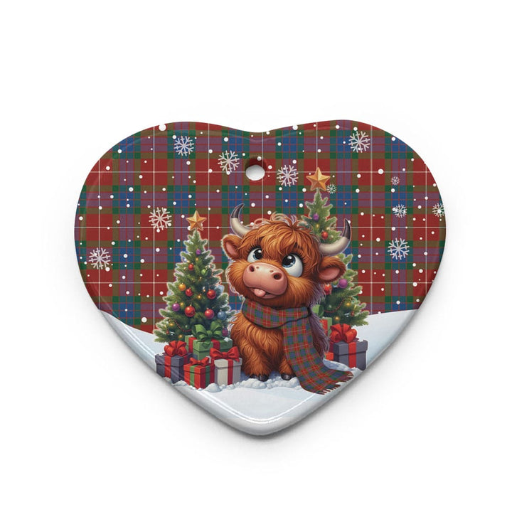Scottish Fraser Ancient Clan Tartan Ceramic Ornament Cute Highland Cow Christmas Heart Style Tartan Plaid