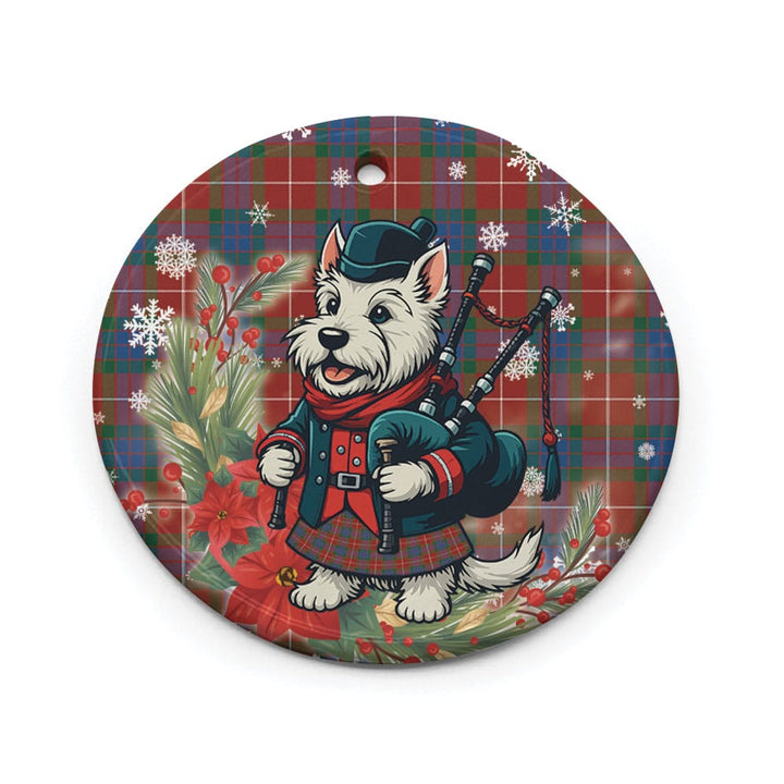 Scottish Fraser Ancient Clan Tartan Ceramic Ornament Cute Scottish Terrier Dog Circle Style Tartan Plaid
