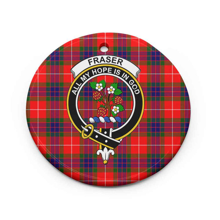 Scottish Fraser (of Lovat) Clan Crest Tartan Ceramic Ornament Circle Shape Tartan Plaid