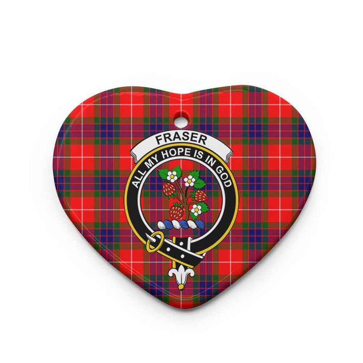 Scottish Fraser (of Lovat) Clan Crest Tartan Ceramic Ornament Heart Shape Tartan Plaid