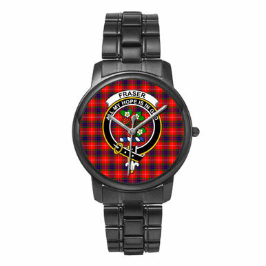 Scottish Fraser (of Lovat) Clan Crest Tartan Folding Clasp Steel Quartz Watches Tartan Plaid Black 1