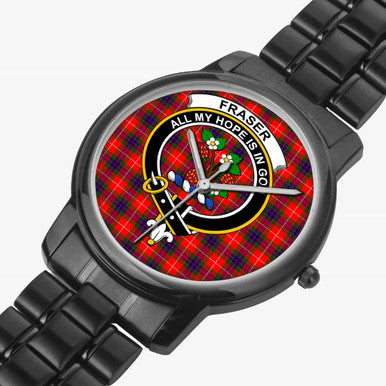 Scottish Fraser (of Lovat) Clan Crest Tartan Folding Clasp Steel Quartz Watches Tartan Plaid Black 2
