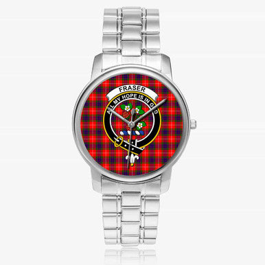 Scottish Fraser (of Lovat) Clan Crest Tartan Folding Clasp Steel Quartz Watches Tartan Plaid Silver 1