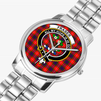 Scottish Fraser (of Lovat) Clan Crest Tartan Folding Clasp Steel Quartz Watches Tartan Plaid Silver 2