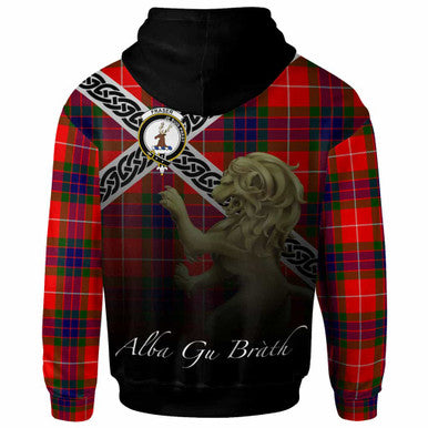 Scottish Fraser (of Lovat) Clan Crest Tartan Hoodie - Scotland Lion Back Side Tartan Plaid