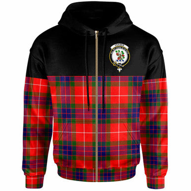 Scottish Fraser (of Lovat) Clan Crest Tartan Hoodie - Horizontal Style Zip-up Tartan Plaid