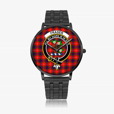 Scottish Fraser (of Lovat) Clan Crest Tartan Instafamous Steel Quartz Watches Tartan Plaid Black 1