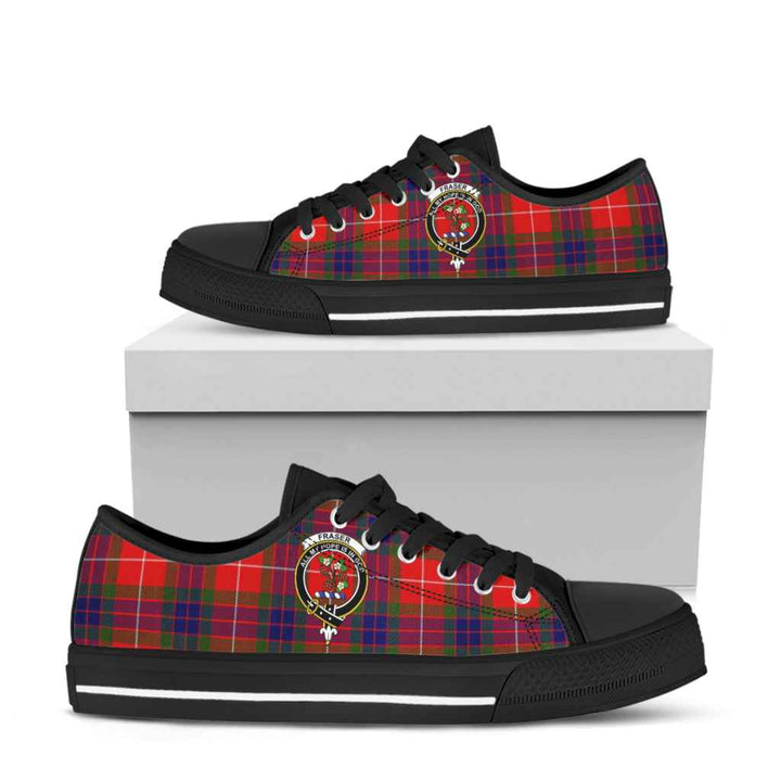 Scottish Fraser (of Lovat) Clan Crest Tartan Low Top Shoes Tartan Plaid Black