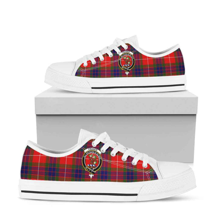 Scottish Fraser (of Lovat) Clan Crest Tartan Low Top Shoes Tartan Plaid White