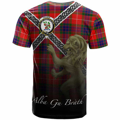 Scottish Fraser (of Lovat) Clan Crest Tartan T-Shirt - Celtic With Scotland Lion Back Side Tartan Plaid