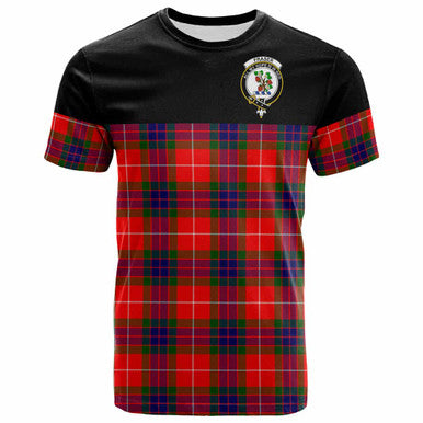 Scottish Fraser (of Lovat) Clan Crest Tartan T-Shirt - Horizontal Style Front Side Tartan Plaid