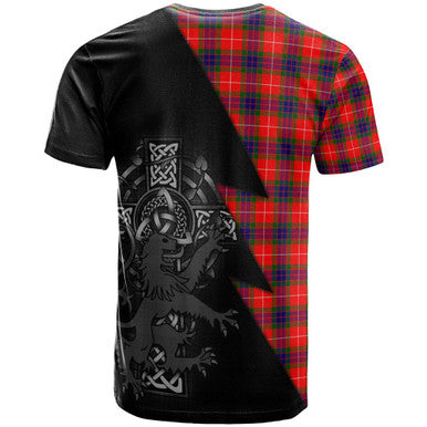 Scottish Fraser (of Lovat) Clan Crest Tartan T-Shirt - Lion Rampant Celtic Cross Flash Style Back Side Tartan Plaid