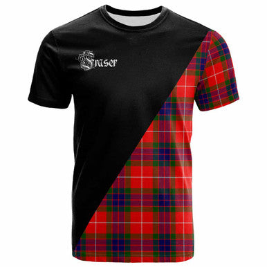 Scottish Fraser (of Lovat) Clan Crest Tartan T-Shirt - Military Logo Front Side Tartan Plaid