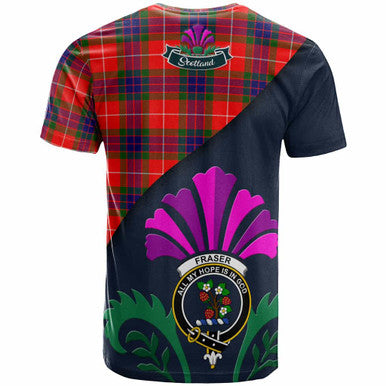 Scottish Fraser (of Lovat) Clan Crest Tartan T-Shirt - Scotland Thistle Style Back Side Tartan Plaid