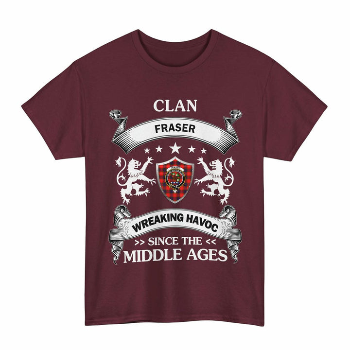 Scottish Fraser Clan Crest Tartan T-Shirt Wreaking Havoc Design Tartan Plaid Maroon Color