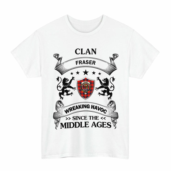 Scottish Fraser Clan Crest Tartan T-Shirt Wreaking Havoc Design Tartan Plaid White Color