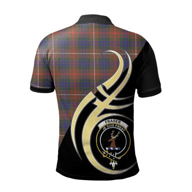 Scottish Fraser Hunting Modern Clan Crest Tartan Polo Shirt Believe in Me Back Side Tartan Plaid