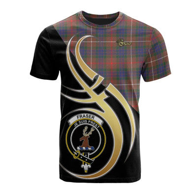 Scottish Fraser Hunting Modern Clan Crest Tartan T-Shirt Believe in Me Front Side Tartan Plaid