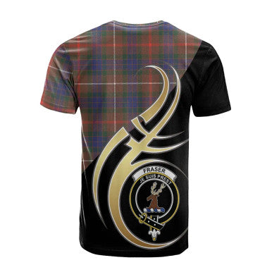 Scottish Fraser Hunting Modern Clan Crest Tartan T-Shirt Believe in Me Back Side Tartan Plaid