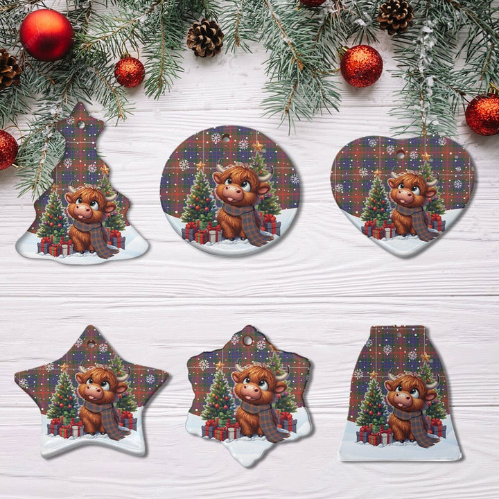 Scottish Fraser Hunting Modern Clan Tartan Ceramic Ornament Cute Highland Cow Christmas All Style Tartan Plaid