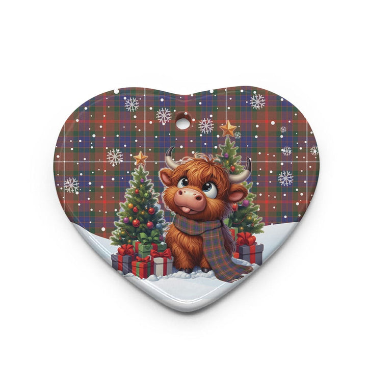 Scottish Fraser Hunting Modern Clan Tartan Ceramic Ornament Cute Highland Cow Christmas Heart Style Tartan Plaid
