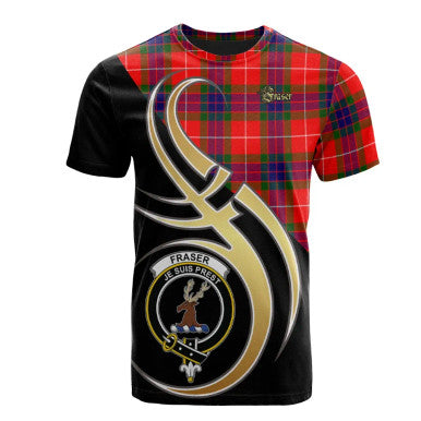 Scottish Fraser Modern Clan Crest Tartan T-Shirt Believe in Me Front Side Tartan Plaid