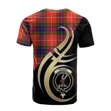 Scottish Fraser Modern Clan Crest Tartan T-Shirt Believe in Me Back Side Tartan Plaid