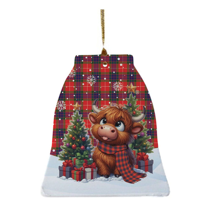 Scottish Fraser Modern Clan Tartan Ceramic Ornament Cute Highland Cow Christmas Bell Style Tartan Plaid