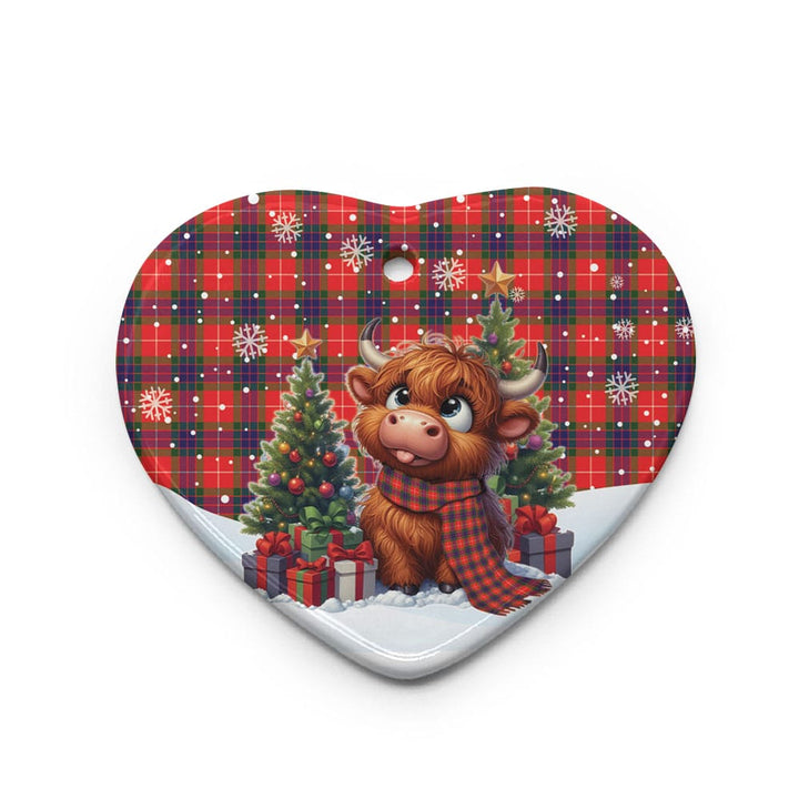 Scottish Fraser Modern Clan Tartan Ceramic Ornament Cute Highland Cow Christmas Heart Style Tartan Plaid