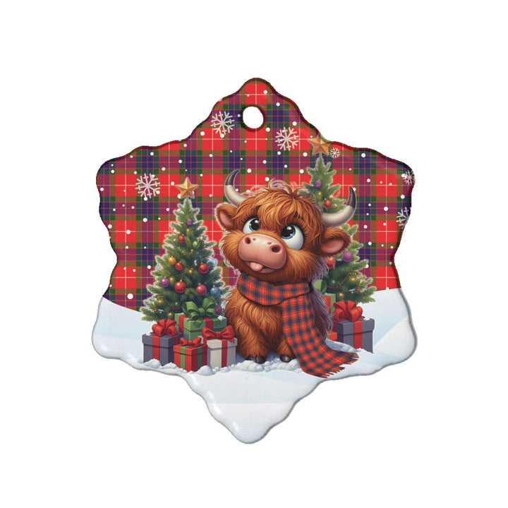 Scottish Fraser Modern Clan Tartan Ceramic Ornament Cute Highland Cow Christmas Snow Flake Style Tartan Plaid