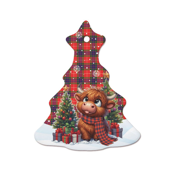 Scottish Fraser Modern Clan Tartan Ceramic Ornament Cute Highland Cow Christmas Tree Style Tartan Plaid