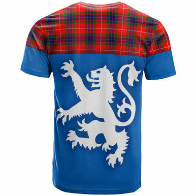 Scottish Fraser Modern Clan Tartan T-Shirt - Lion Rampant of Scotland With Flag Back Side Tartan Plaid