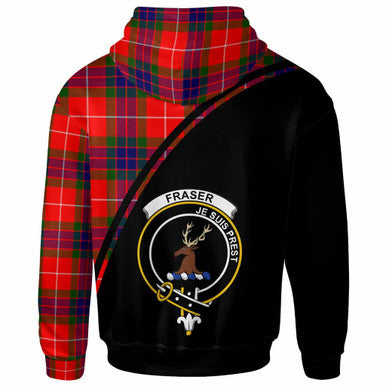 Scottish Fraser Clan Crest Tartan Curve Hoodie Back Side Tartan Plaid