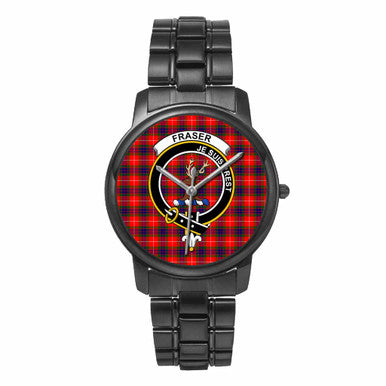 Scottish Fraser Clan Crest Tartan Folding Clasp Steel Quartz Watches Tartan Plaid Black 1