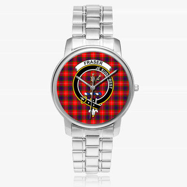 Scottish Fraser Clan Crest Tartan Folding Clasp Steel Quartz Watches Tartan Plaid Silver 1