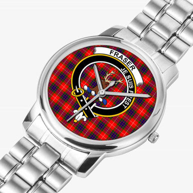Scottish Fraser Clan Crest Tartan Folding Clasp Steel Quartz Watches Tartan Plaid Silver 2