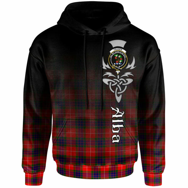 Scottish Fraser (of Lovat) Clan Crest Tartan Hoodie - Alba Gu Brath Family Crest Celtic Inspired Front Side Tartan Plaid