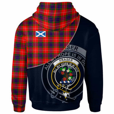 Scottish Fraser Clan Crest Tartan Hoodie - Bend Style Back Side Tartan Plaid